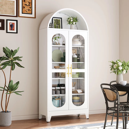 Erosoei 73" Metal Arched Display Cabinet with Glass Doors and Adjustable Shelves for Collectibles