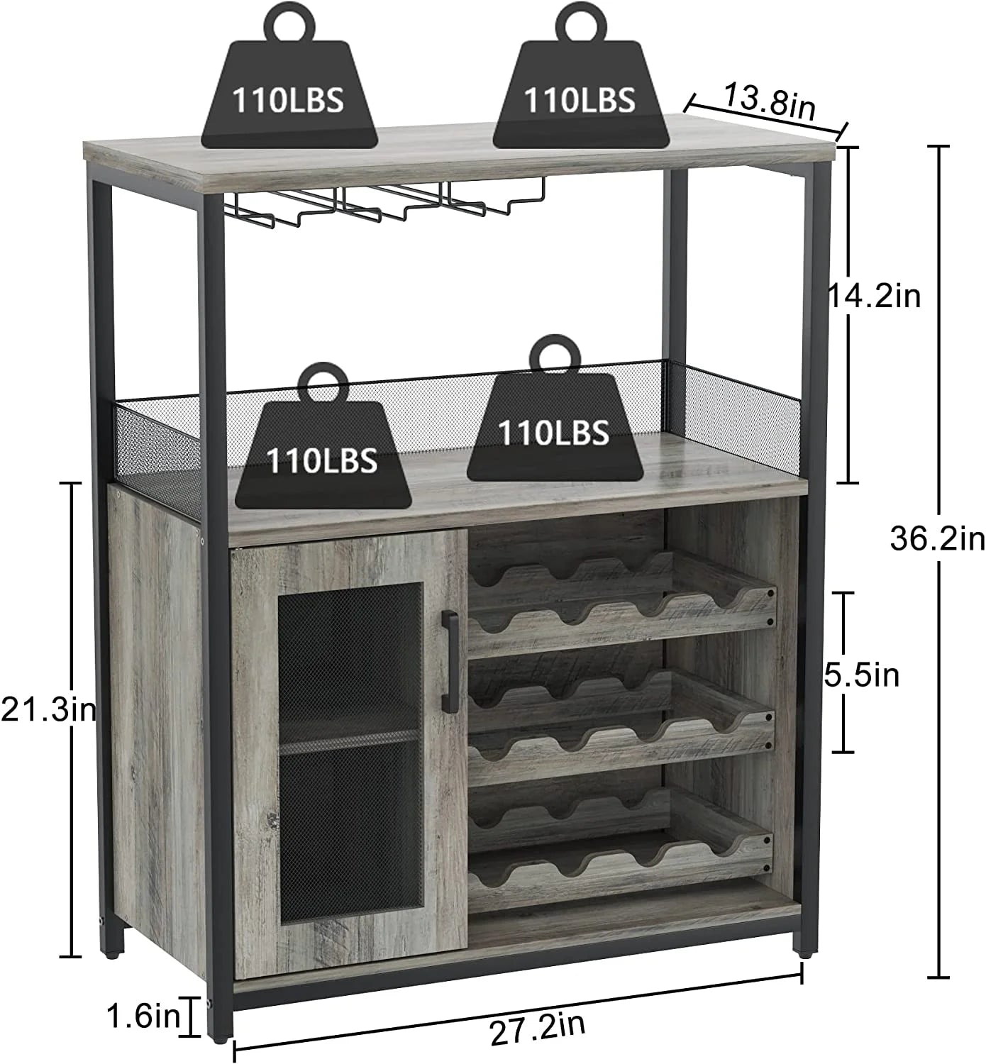 Yesfashion Wine Bar Cabinet with Glass Holder, ABS Rustic Brown