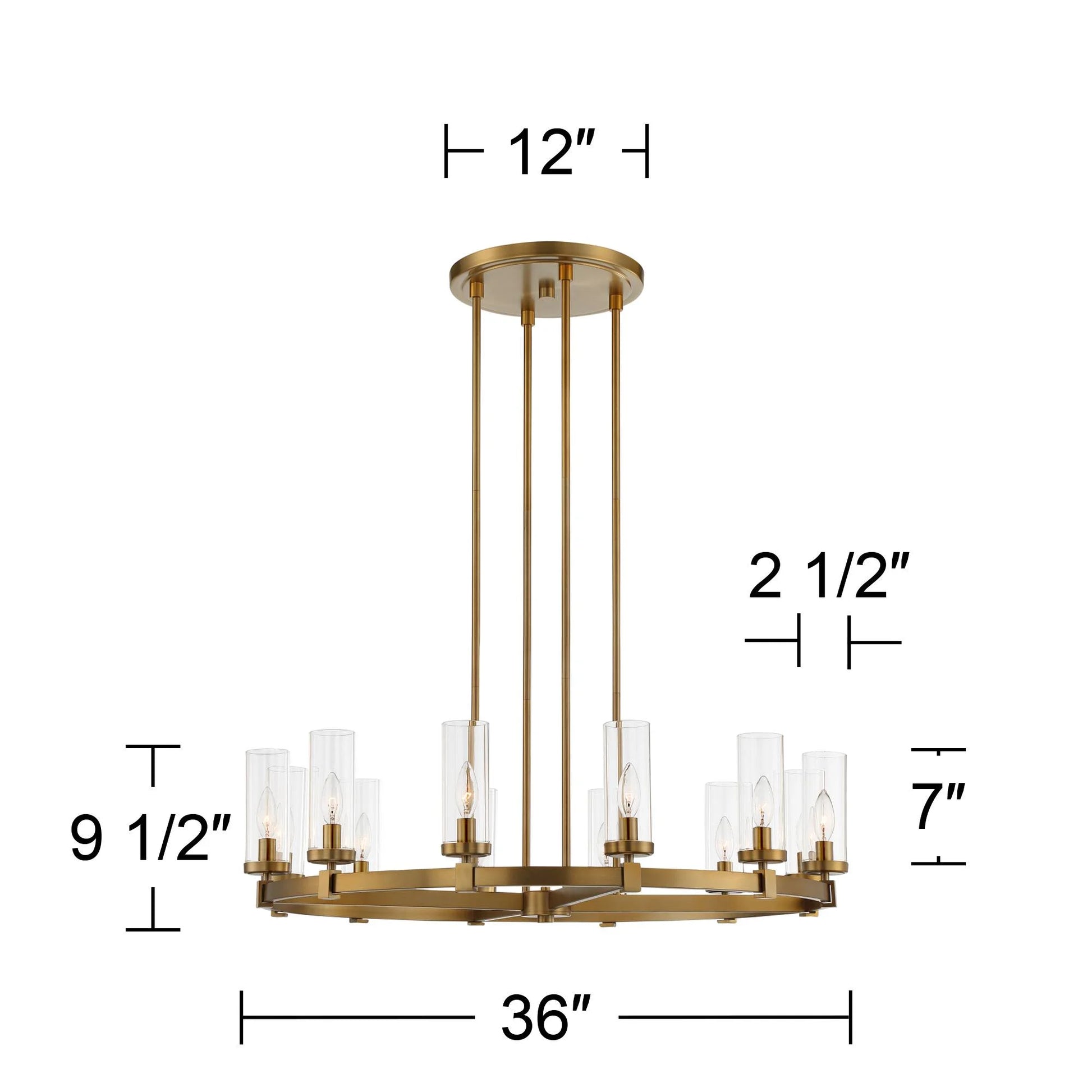 Stiffel Aron Brass Gold Wagon Wheel Chandelier 36" Wide Modern Clear Glass Shade 12-Light Fixture for Dining Room House Foyer Kitchen Island Entryway