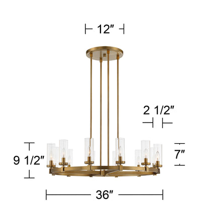 Stiffel Aron Brass Gold Wagon Wheel Chandelier 36" Wide Modern Clear Glass Shade 12-Light Fixture for Dining Room House Foyer Kitchen Island Entryway