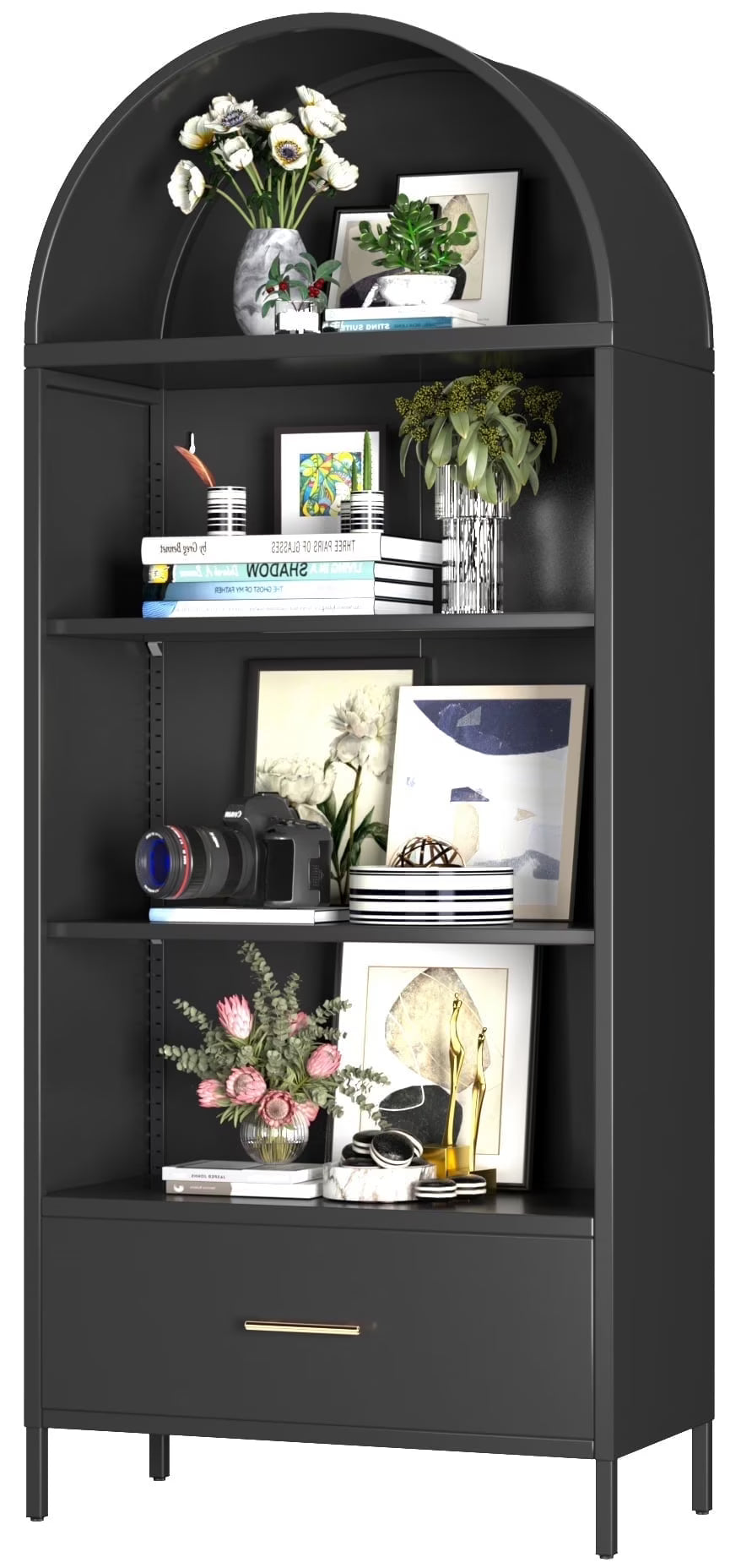 SUXXAN Metal Arched Storage Display Lockable Cabinets with Glass Doors and Adjustable Shelves, Assembly Required, Black