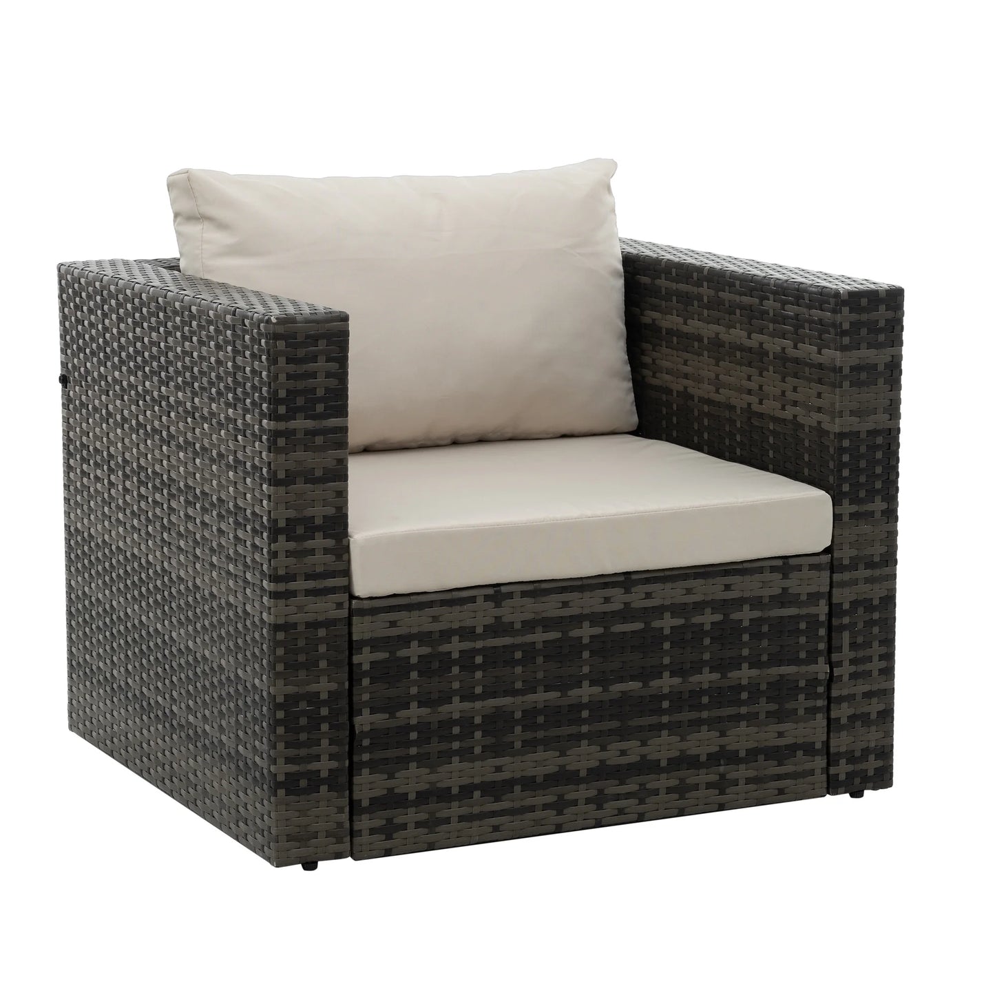 Highsound 6 Piece Patio Furniture Sets, All Weather PE Wicker Rattan Outdoor Sectional Sofa Conversation Couch with Glass Table, Cushions and Ottoman, for Lawn, Garden, Backyard, Beige