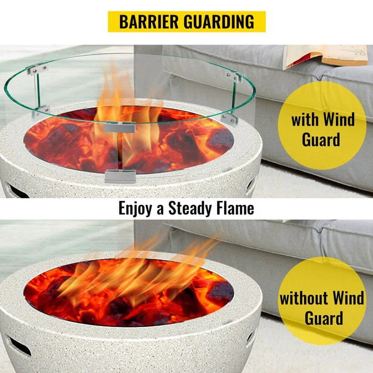 VEVOR Fire Pit Wind Guard, 17 x 17 x 6 inch Glass Flame Guard, Round Glass Shield, 1/4-Inch Thick Fire Table, Clear Tempered Glass Flame Guard, Steady Feet Tree Pit Guard for Propane, Gas, Outdoor