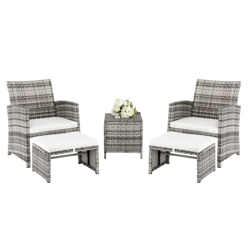 Patio Set Outdoor Furniture, 5 PCS Patio Bistro Set with Glass Coffee Table, Patio Sectional Sofa Conversation Set, Outside Furniture Set for Garden, Backyard, Porch, Balcony, Poolside, JA2936