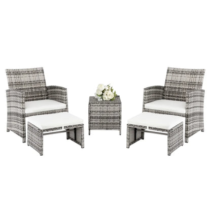 Patio Set Outdoor Furniture, 5 PCS Patio Bistro Set with Glass Coffee Table, Patio Sectional Sofa Conversation Set, Outside Furniture Set for Garden, Backyard, Porch, Balcony, Poolside, JA2936