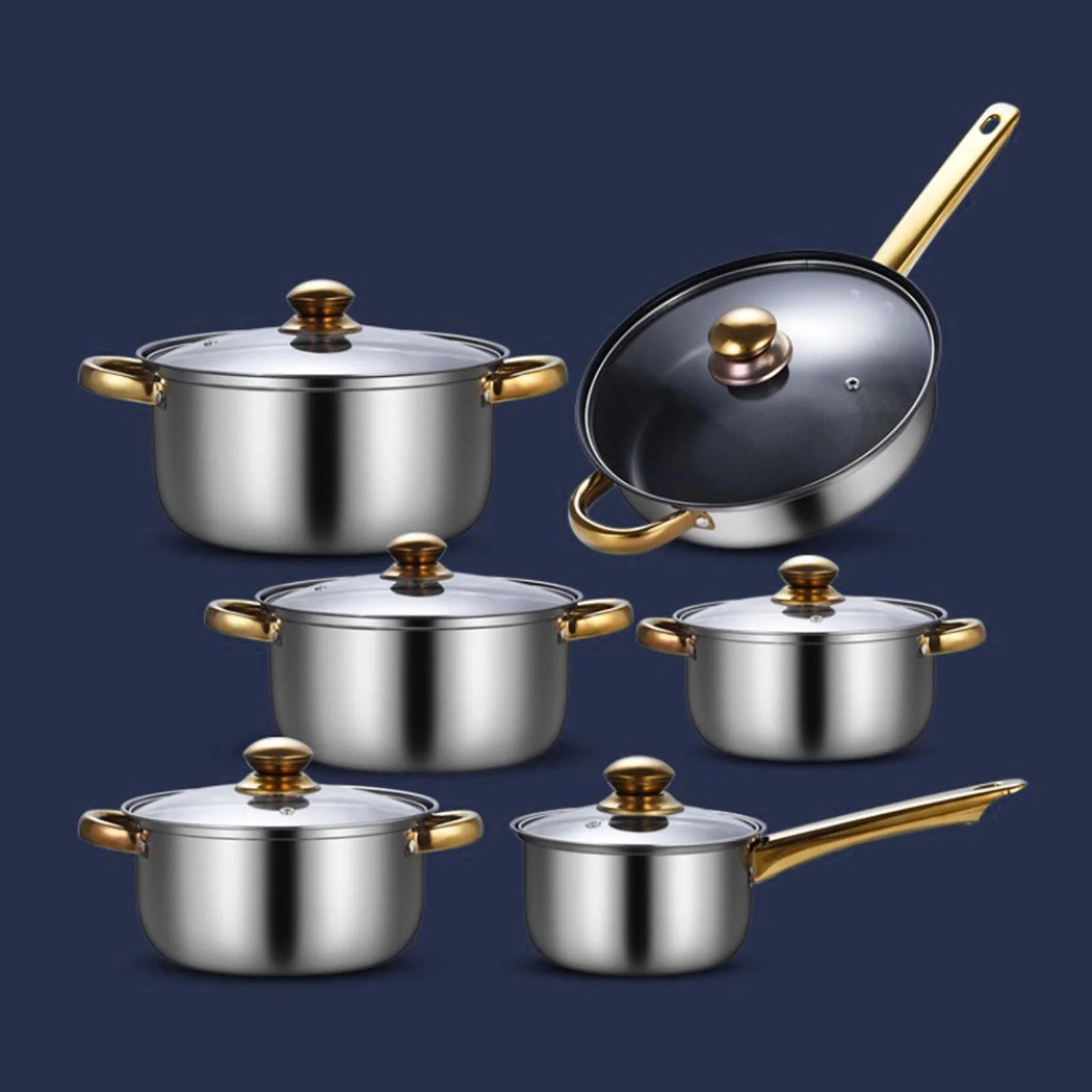 kowaku 6 Pieces Cookware Set Kitchen Cooking Set with Glass Lid, Soup Pot, Frying Pan Pots and Pans Set Stainless Steel for Kitchen Pans with soup pot