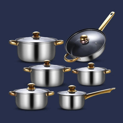 kowaku 6 Pieces Cookware Set Kitchen Cooking Set with Glass Lid, Soup Pot, Frying Pan Pots and Pans Set Stainless Steel for Kitchen Pans with soup pot