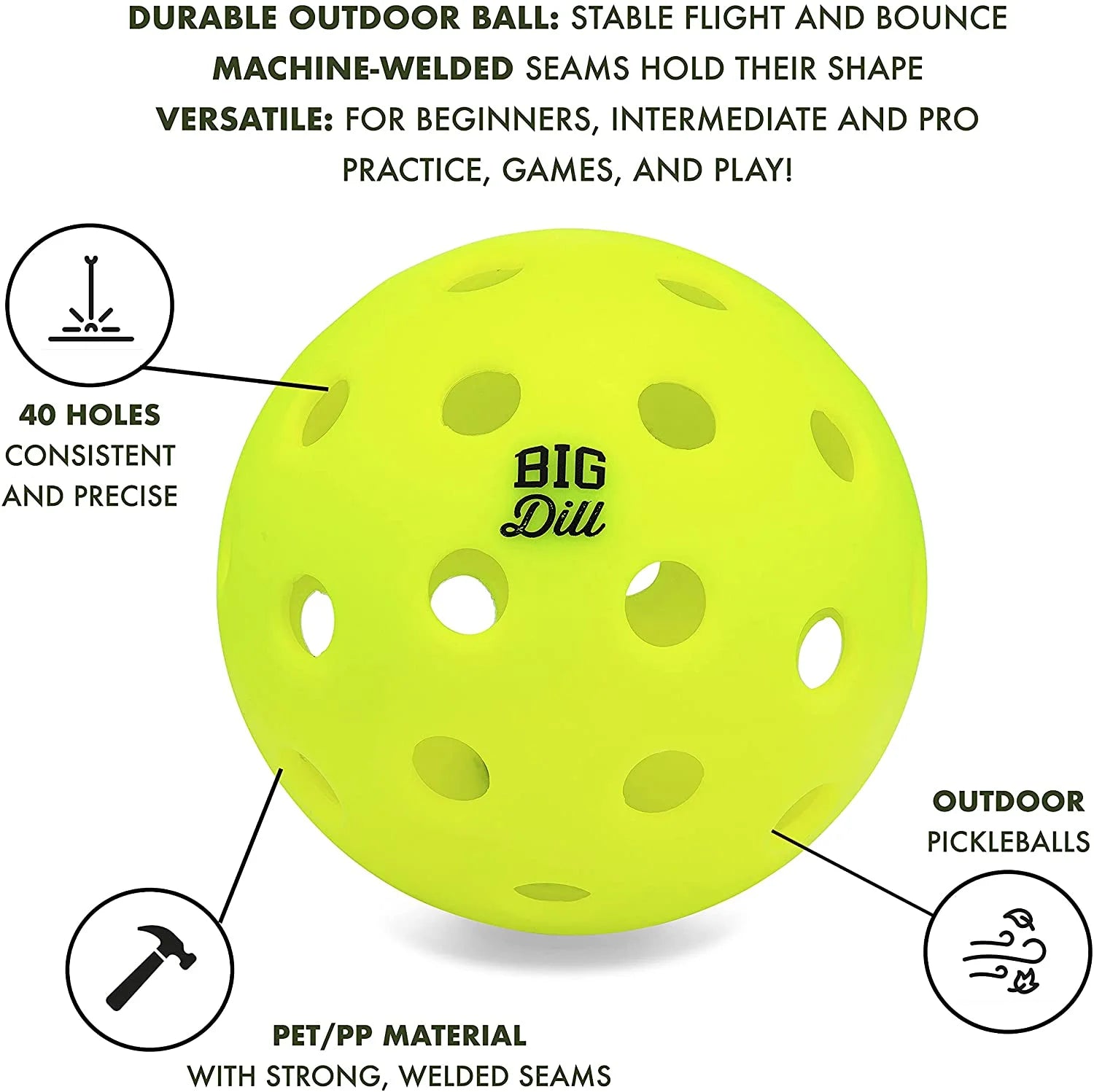 Big Dill Pickleball Co. Infinity Fiberglass Pickleball Paddles Set of 2 Paddles with Covers, 2 Pickleballs & Bag Top-Rated Pickleball Set