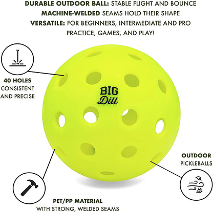 Big Dill Pickleball Co. Infinity Fiberglass Pickleball Paddles Set of 2 Paddles with Covers, 2 Pickleballs & Bag Top-Rated Pickleball Set