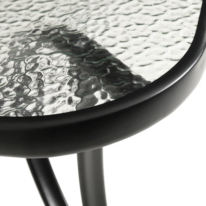Emma + Oliver Rectangular Tempered Glass Top Patio Table with Umbrella Hole and Black Steel Tube Frame