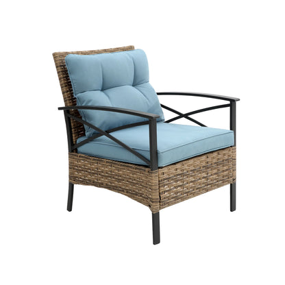 4-Piece Patio Conversation Sets, 2025 Upgrade All-Weather Wicker Patio Furniture Set w/Seat Cushions & Tempered Glass Coffee Table, Outdoor Patio Sets for Porch Poolside Backyard Garden, 705lbs