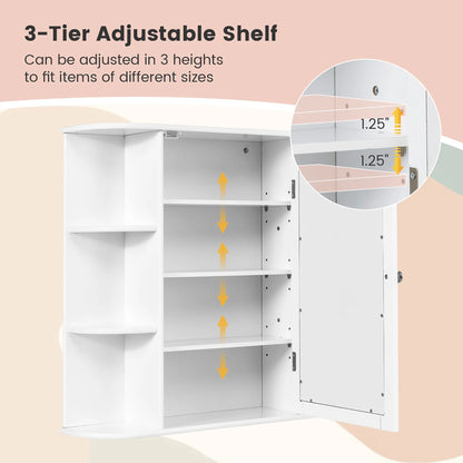 Costway, White, Medium Density Fiberboard, Multipurpose Mount Wall Surface Cabinet Mirror Glass, 26.00 x 6.50 x 23.50 Inches