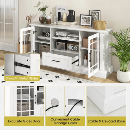 TV Stand for TVs up to 70 with Glass Doors Cubbies and Drawer