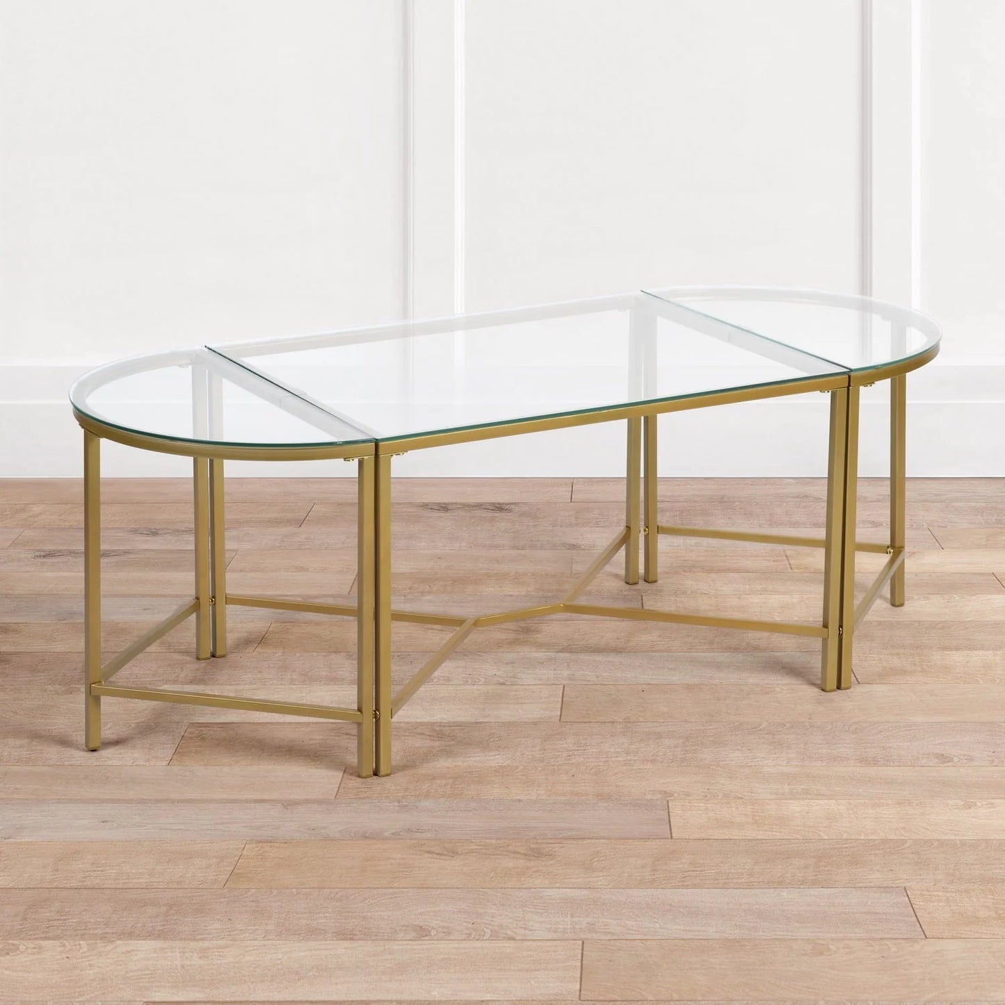 Homy Casa Glass Gold Coffee Table 2-Piece Table Set, Round Glass Nesting Table with Gold Frame for Living Room