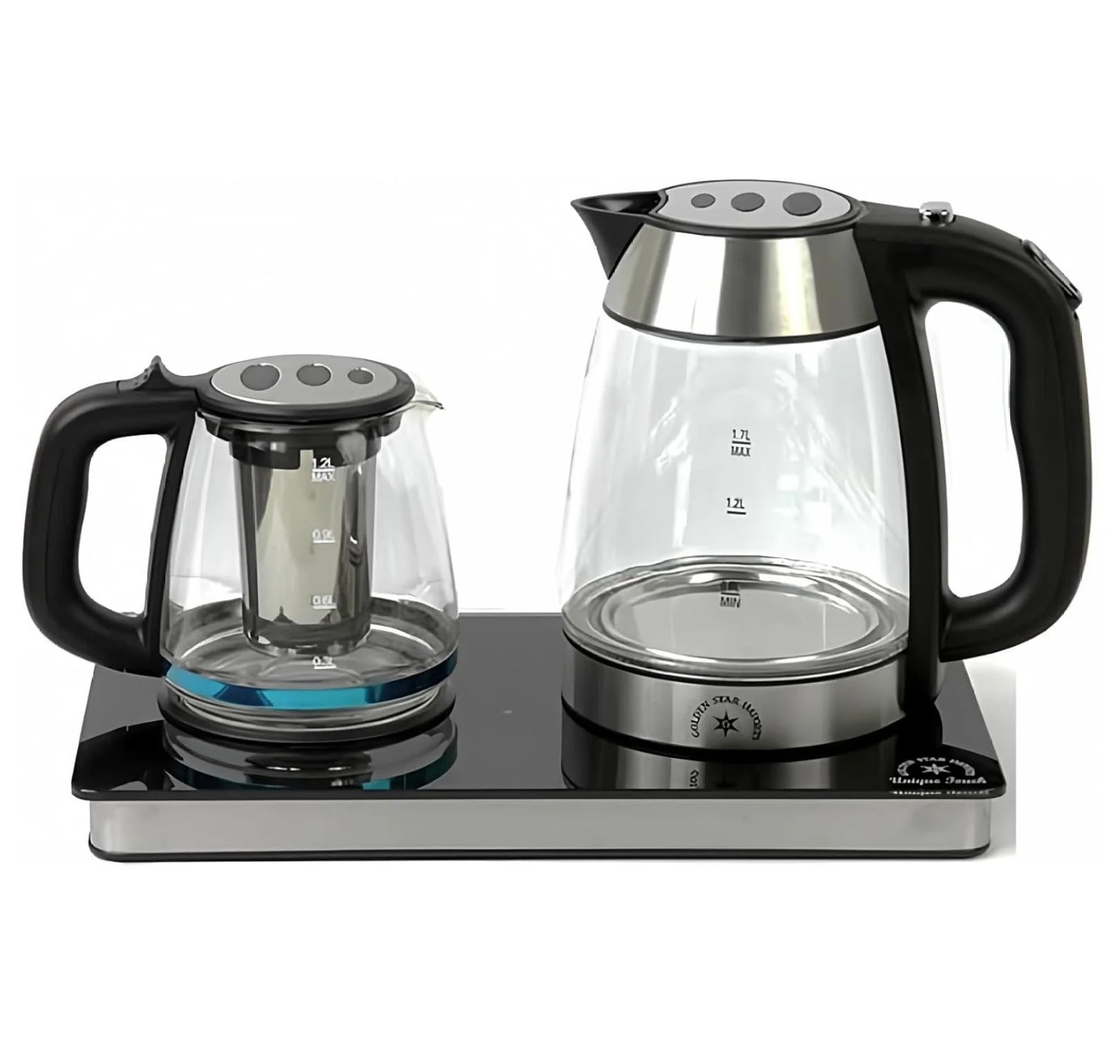 Electric Tea Maker Samovar, 1.7L Glass Kettle & 1.2L Teapot Set - Stainless Steel, Cordless, Keep Warm, 360° Swivel, Auto Shut-Off, LED Indicator