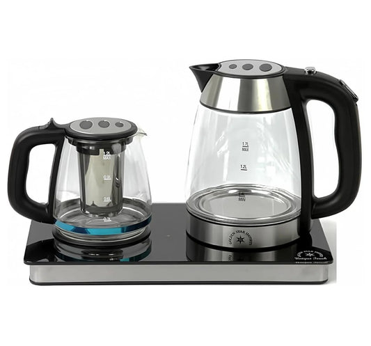 Electric Tea Maker Samovar, 1.7L Glass Kettle & 1.2L Teapot Set - Stainless Steel, Cordless, Keep Warm, 360° Swivel, Auto Shut-Off, LED Indicator