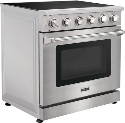 KOSTCH 36 inch Electric Range, 5-Burner Cooktop with 6.0 cu ft Convection Oven, Glass Top, in Stainless Steel