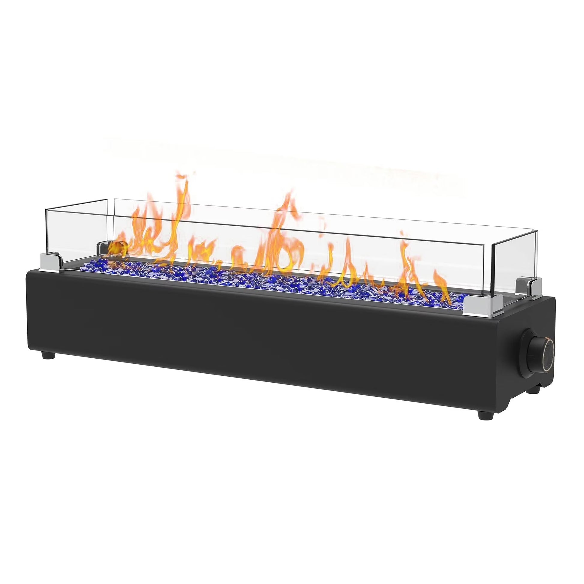 28-inch Table Top Gas Fire Pit, 40,000 BTU Tabletop Propane Fire Pit Portable Fireplace for Patio, Outdoor w/Wind Glass Shield, Glass Rocks, Carbon Gray