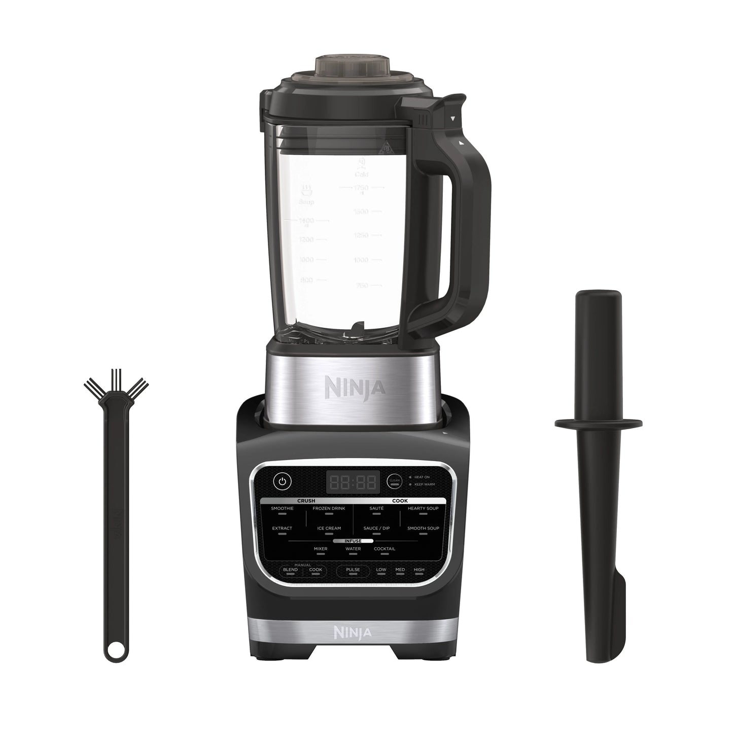 Ninja Foody Cold & Hot Cook Hot Soups, Sauces and Dips Blender with 1400 Peak Watts to Crush Frozen Drinks & Smoothies Nonstick Glass Pitcher (HB152), 64 oz, Black
