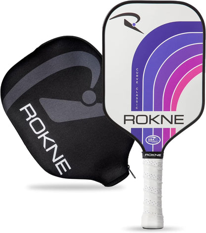 Rokne Curve Classic Fiberglass Pickleball Paddle Long Handle Racket with Pro Grit Texture and Cover, Storm