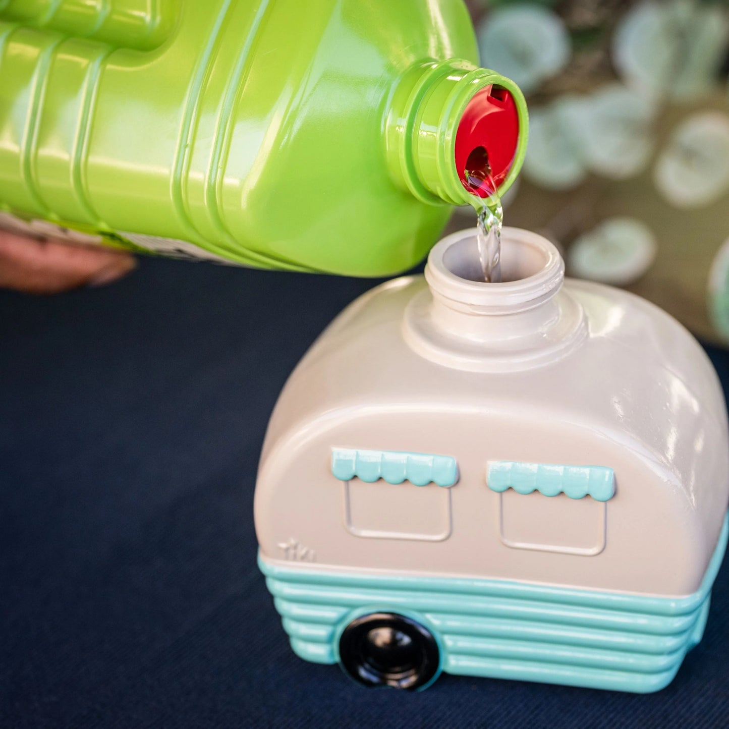 TIKI Brand Decorative Glass 5.85 inch Tall Camper Tabletop Torch White and Turquoise