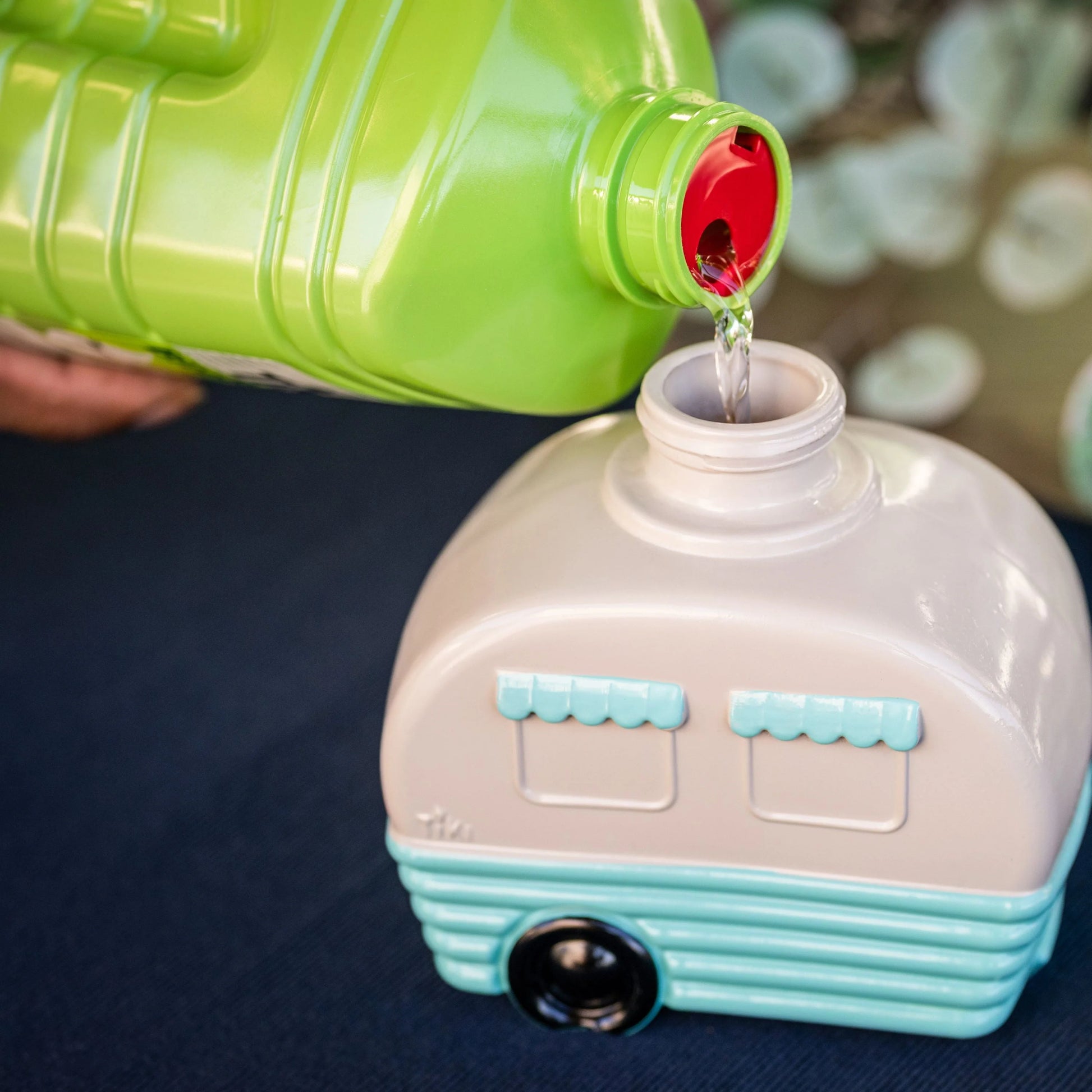 TIKI Brand Decorative Glass 5.85 inch Tall Camper Tabletop Torch White and Turquoise