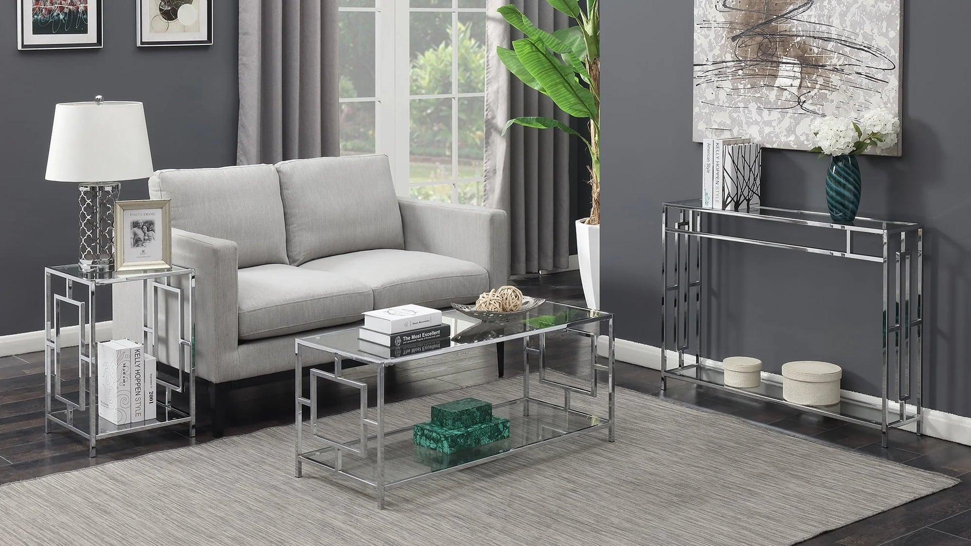Convenience Concepts Town Square Coffee Table, Clear Glass/Chrome Frame
