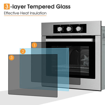 Demifill 24 Inch Single Wall Oven 2.47Cu.ft with 5 Cooking Modes and 360° Hot Air Circulation, Single Wall Oven, Well-made Built-in Oven with 3-layer Tempered Glass for Indoor as Kitchen, Silver