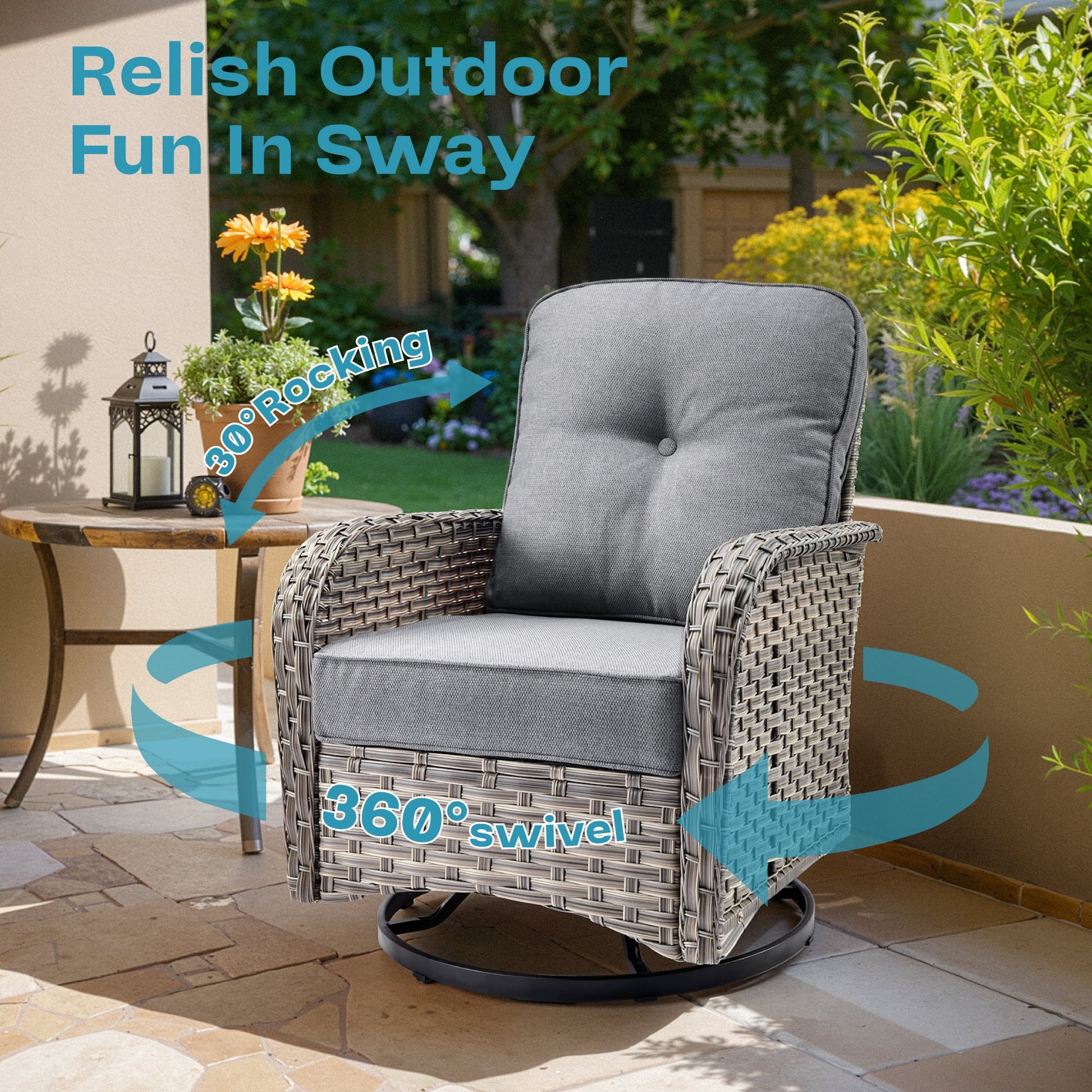 Ovios 8 Pieces Wicker Patio Furniture Sets Outdoor Conversation Sectional Sofa with Swivel Chairs & Glass Coffee Table