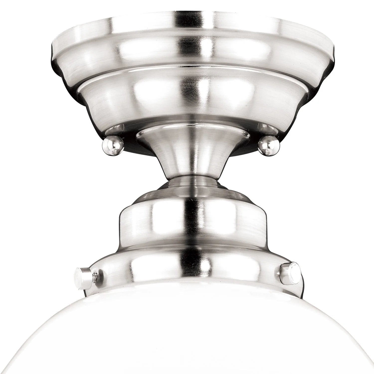 Huntley 12-in W Satin Nickel Farmhouse Schoolhouse Semi Flush Mount Ceiling Light White Glass