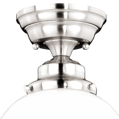 Huntley 12-in W Satin Nickel Farmhouse Schoolhouse Semi Flush Mount Ceiling Light White Glass
