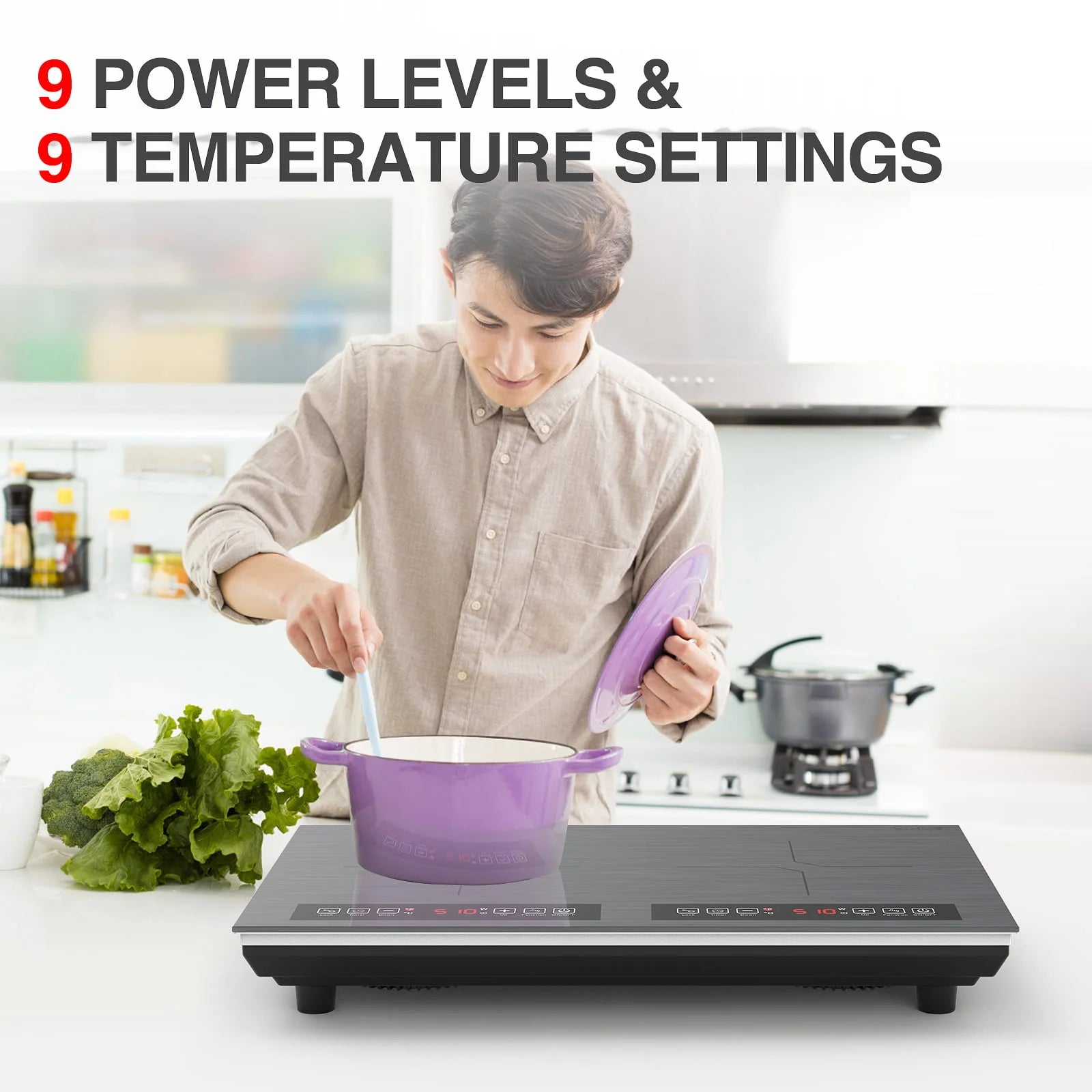 Induction Cooktop, 110V 24 Inch Electric Cooktop LED Touch Screen Burner, Overheat Protection Function Hot Plate, 9 Temperature and Power Safety Lock, Special Design Glass Panel Stove