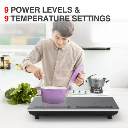 Induction Cooktop, 110V 24 Inch Electric Cooktop LED Touch Screen Burner, Overheat Protection Function Hot Plate, 9 Temperature and Power Safety Lock, Special Design Glass Panel Stove