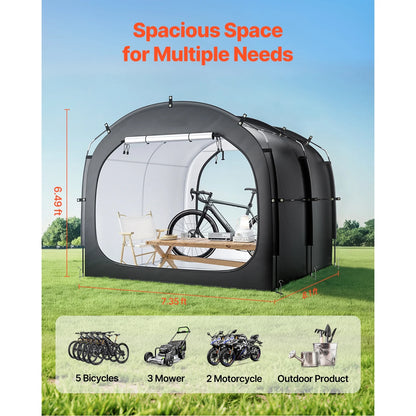 KFFKFF Bicycle Shelter, Accommodates 5 Bicycles, Roomy Outdoor Bicycle Shelter with Air Circulation Window, Water-Resistant Simple Setup Bicycle Shelter with Robust Fiberglass & Double Zippers