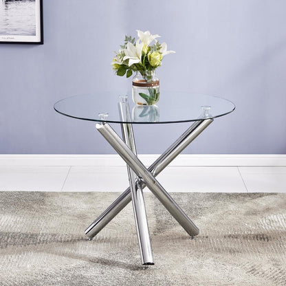 Ktaxon 5 Piece Round Dining Table Set, Modern Kitchen Table and Chairs for 4 Person Clear Tempered Glass Top