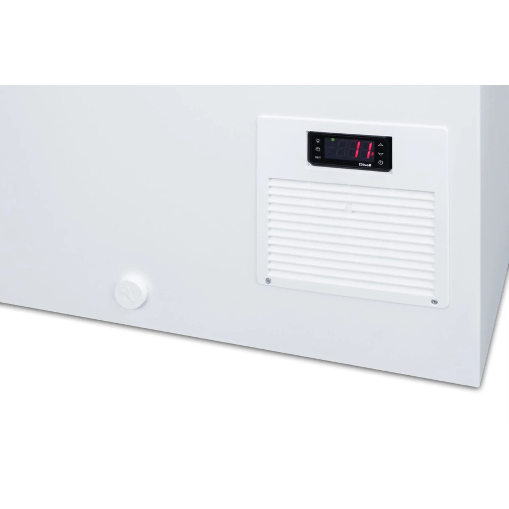 Flat top commercial ice cream freezer with sliding glass lid, digital thermostat, and novelty baskets