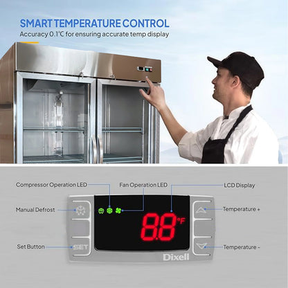 54 in. Commercial Freezer, Upright Reach-In Freezer 47 Cu.Ft. Stainless Steel, Auto-Defrost 2-Glass Door Freezer, NSF ETL