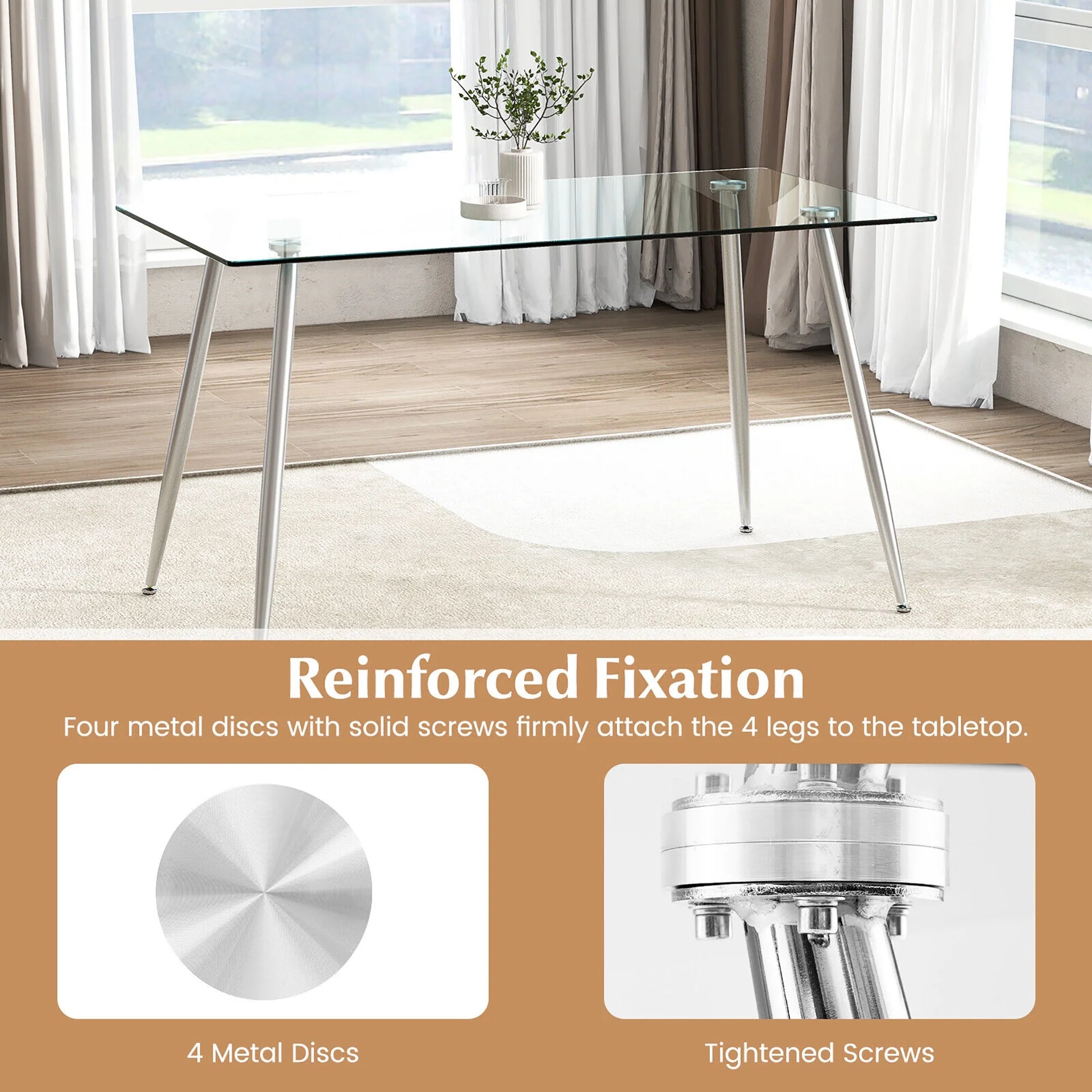Gymax Modern Glass Dining Table Rectangular Dining Room Table W/Metal Legs For Kitchen Silver