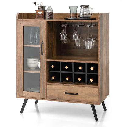 Gymax Liquor Bar Cabinet Storage Buffet Sideboard Credenza w/Wine Rack & Glass Holder
