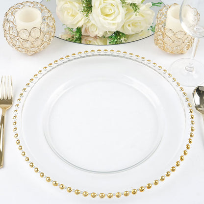Efavormart 8 Pack - 13" Gold Glass Charger Plates Reusable Rim Charger Plates Spray Design Plates - Perfect for Wedding , Party Decorations, Banquet, Upscale Occasions, Birthday Celebrations