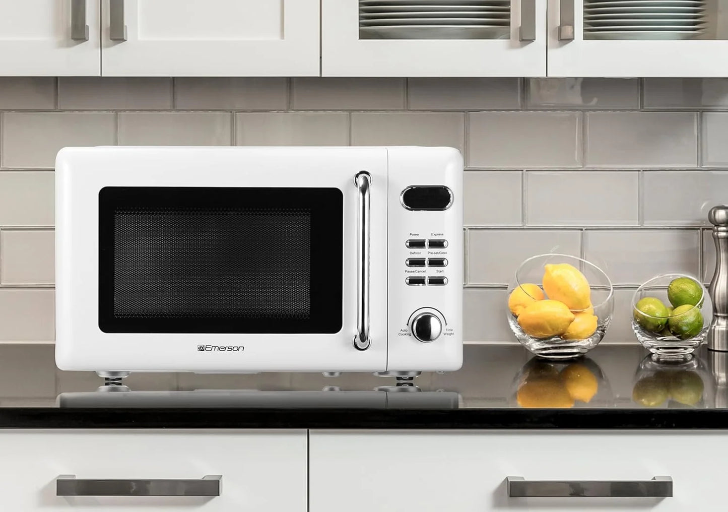 Countertop Microwave Oven with Push Button Control, LED Display, 700W 5 Power Levels, 8 Auto Menus, Glass Turntable and Child Safety Lock, 0.7-inchThunderbird Blue
