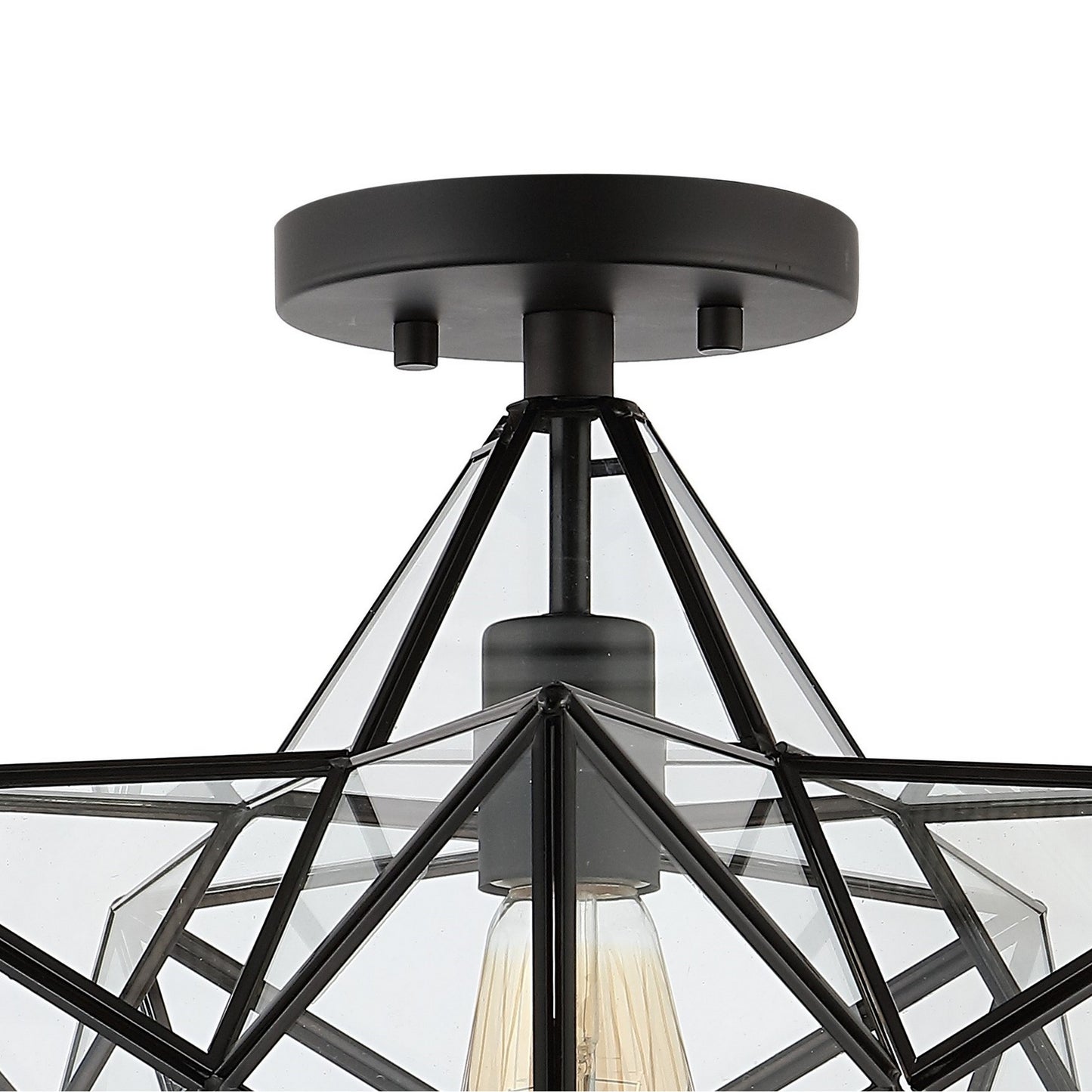 JONATHAN Y Ava 14.5" 1-Light Farmhouse Bohemian Iron/Glass LED Semi Flush Mount, Black/Clear