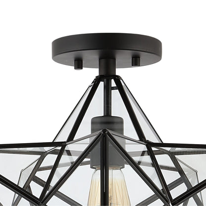 JONATHAN Y Ava 14.5" 1-Light Farmhouse Bohemian Iron/Glass LED Semi Flush Mount, Black/Clear