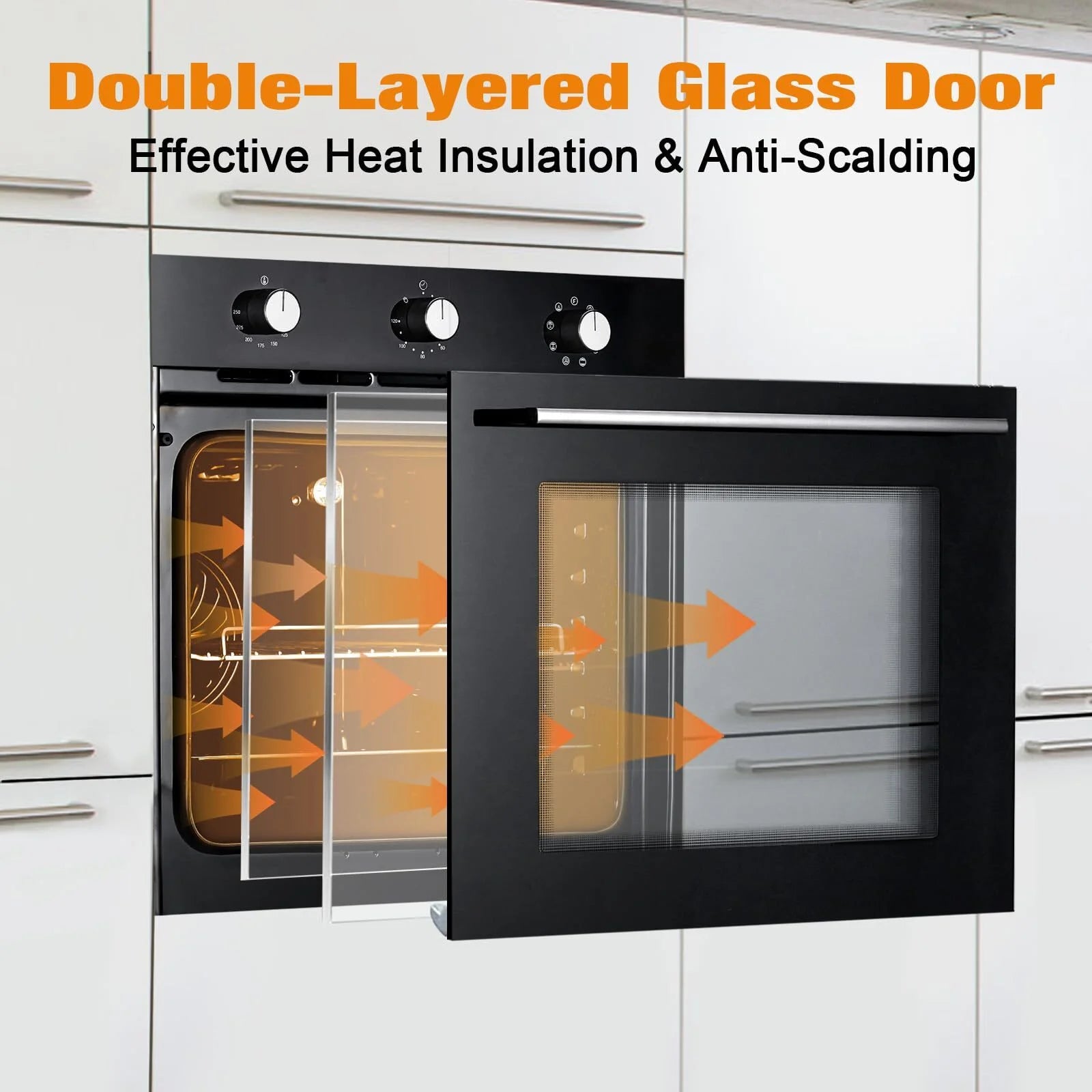 RIEDHOFF 24°?Single Wall Oven, 2.5 Cu.Ft Built-in Electric Single Wall Ovens with Mechanical Knobs, Double-Layered Glass Door, 5 Cooking Functions, 3000W 240V Ideal for Kitchen Oven