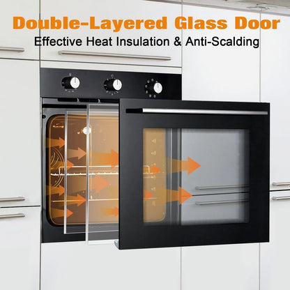 RIEDHOFF 24°?Single Wall Oven, 2.5 Cu.Ft Built-in Electric Single Wall Ovens with Mechanical Knobs, Double-Layered Glass Door, 5 Cooking Functions, 3000W 240V Ideal for Kitchen Oven