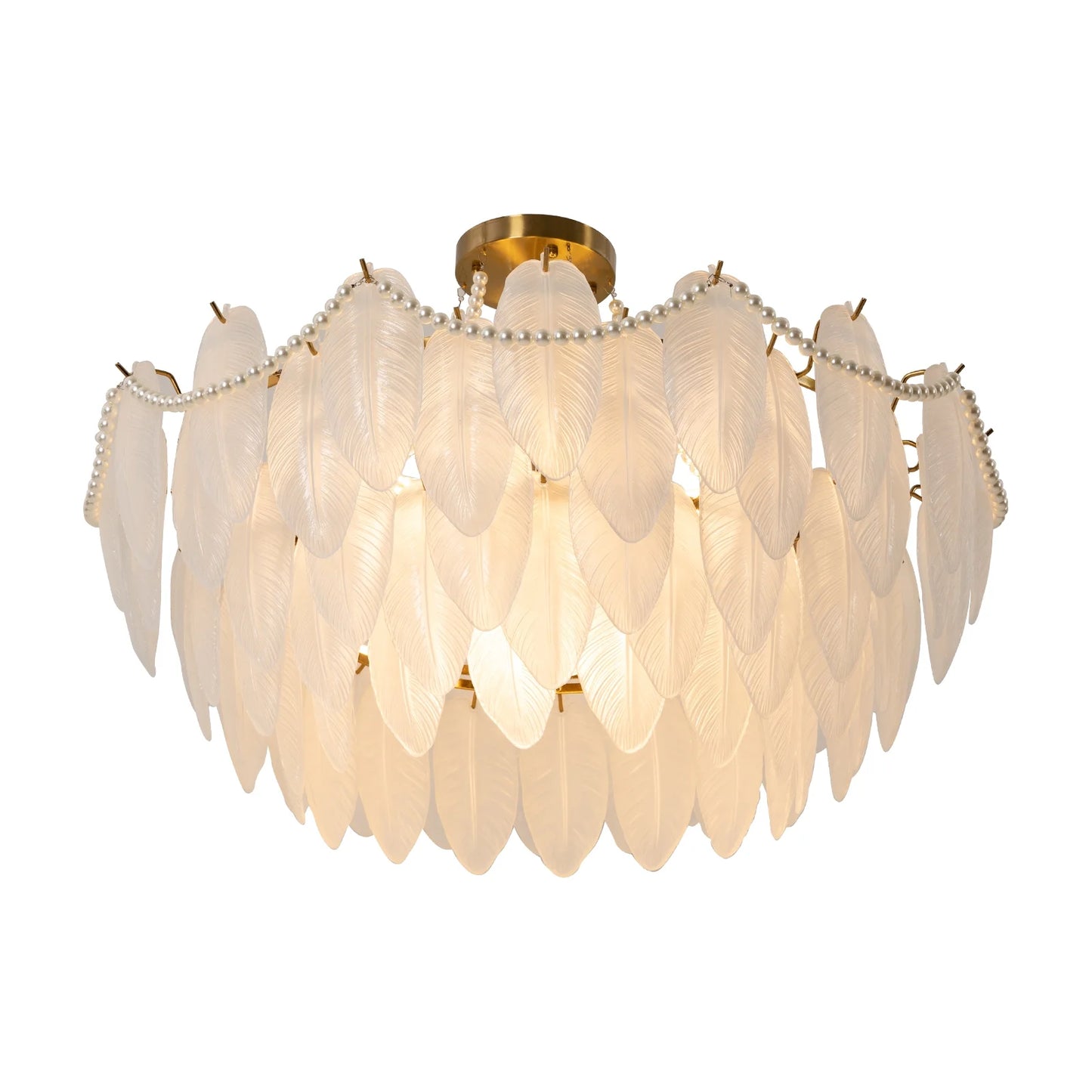 Miumaeov 12-Light Large Glass Chandelier Round Nordic-Feather Pendant Lamp Luxury Hanging Lamp for Living Room Kitchen Island D31.5 X H25.6