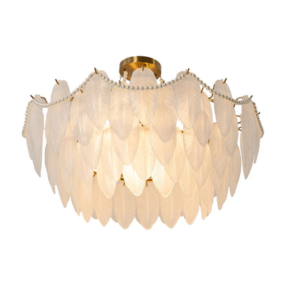 Miumaeov 12-Light Large Glass Chandelier Round Nordic-Feather Pendant Lamp Luxury Hanging Lamp for Living Room Kitchen Island D31.5 X H25.6