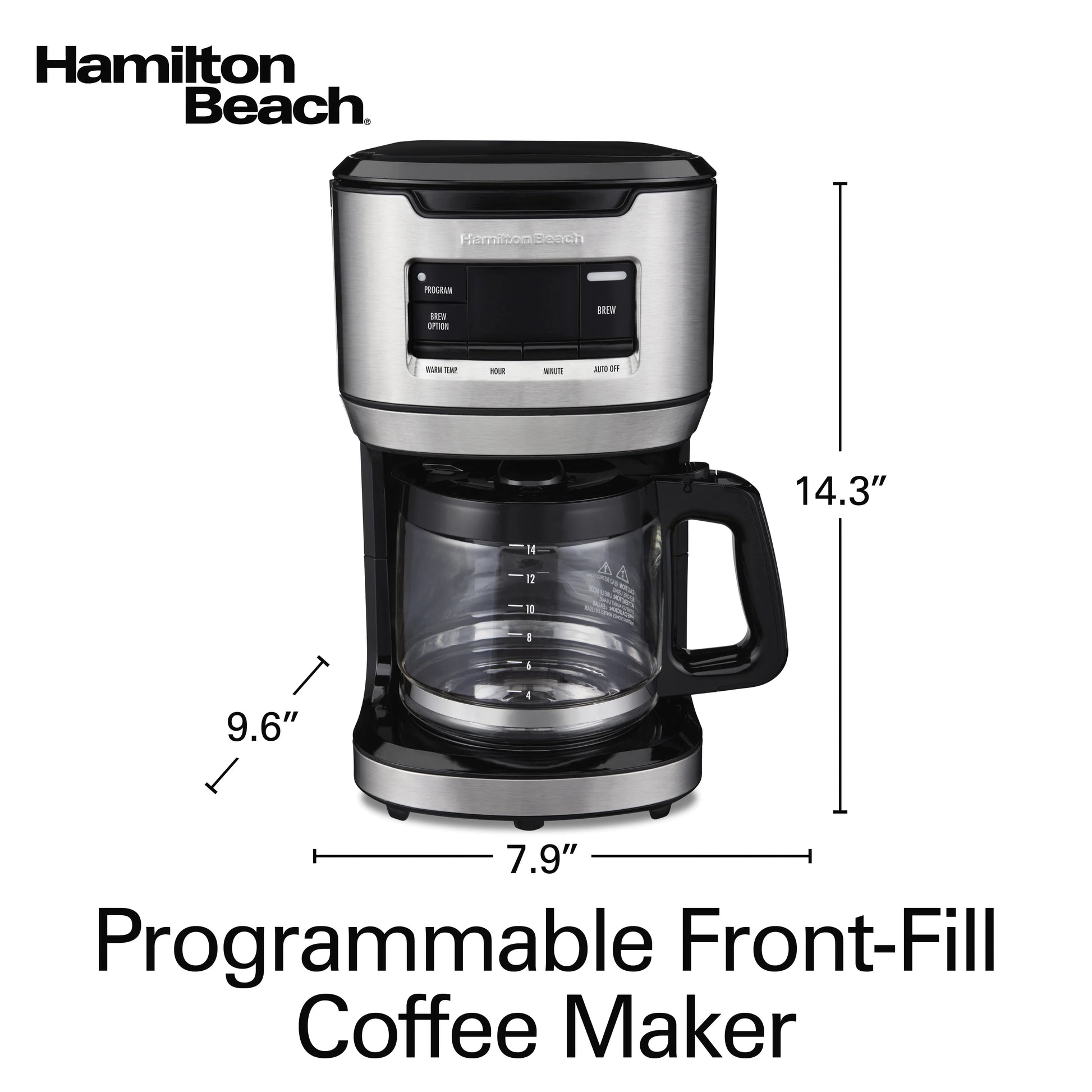 Hamilton Beach Front Fill 14-Cup Programmable Drip Coffee Maker Machine with Glass Coffee Pot, Cafetera, Black
