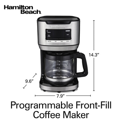 Hamilton Beach Front Fill 14-Cup Programmable Drip Coffee Maker Machine with Glass Coffee Pot, Cafetera, Black