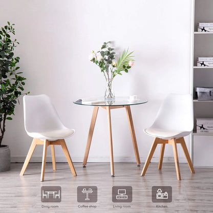 Ivinta Modern Round Glass Home Kitchen Small Dining Table Brown Oak Legs 31.5 inch